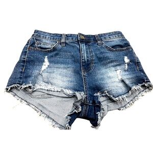 No Boundaries Women Denim Jean Shorts Cut Offs Blue Size 5 Juniors Zip Fly